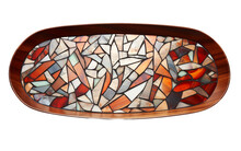 A Mosaic Agate Serving Tray With Cute Colorful Designs Isolated On Transparent Background PNG.