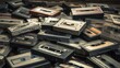 Heap of vintage audio cassettes. Retro music concept background.