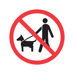 Vector prohibition icon of a person walking a dog 