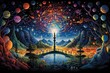 Science: visual exploration of scientific concepts brought to life in a surreal landscape, revealing the profound beauty and complexity of the cosmos as the laws of physics