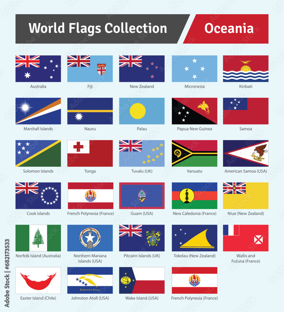 All Official Oceania Country flags With Names Vector Set. Oceania ...