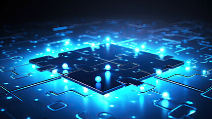 Poster - connecting a jigsaw puzzle with glowing blue. , abstract background with puzzle, abstract blue backg