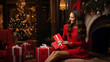 © boti1985 - Model opening christmas present with a christmas bokeh background