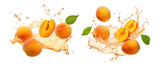 Set of apricot juice splash isolated on transparent background.
