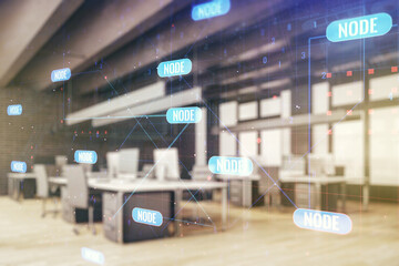 Aufkleber - Abstract virtual coding concept on a modern furnished office background. Multiexposure