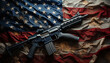 Handgun lying on American flag. United states of America and weapons concept. USA flag. Gun law in America VS