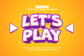 Sticker - Editable text effect Lets Play 3d cartoon template style premium vector