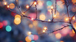 Christmas light on tree close up blurred