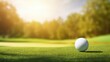 © brillianata - Green grass with golf ball close-up in soft focus at sunlight. Sport playground