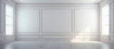 Fototapeta  - White apartment template. Wall background with moulding panels. Minimal interior mockup. Generative ai