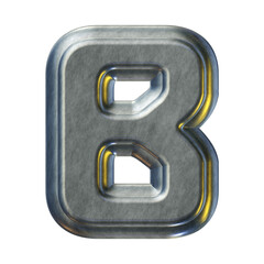 Poster - Silver metal alphabet letter b isolated on transparent background for education concept