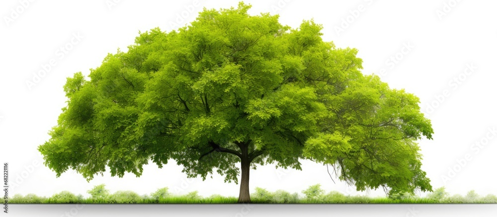 isolated background of a lush green nature, a white tree with vibrant ...