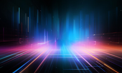 Wall Mural - Colorful prisms emitting neon lights amidst darkness. Abstract symmetry futuristic background