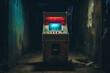 arcade machine in the dark room, vintage color toned picture
