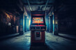 arcade machine in the dark room, vintage color toned picture
