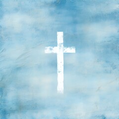 Wall Mural - Blue and white christian themed background. Grungy abstract clouds with a cross.