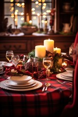 Wall Mural - A festive Christmas table setting with red and gold accents