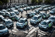 A Fleet Of Electric Vehicles Equipped With Environmental Monitoring Devices, Collecting Data On Air Quality And Pollution.