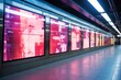 close-up of bright led displays in a subway station