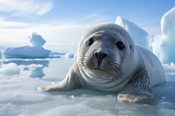 Wall Mural - close-up of a seal lounging on a snowy shore