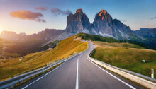 mountain road beautiful asphalt road in the evening incredible summer day vintage toning highway in mountains pass giau dolomites alps italy popular travel and hiking destination