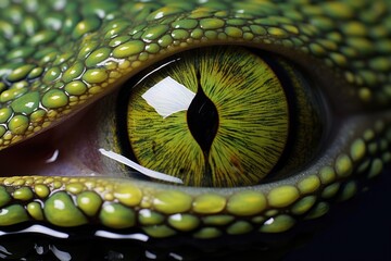 Wall Mural - close-up of a chameleons eye while on a potted aloe vera