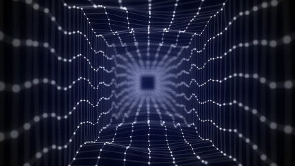 Poster - abstract wireframe tunnel. wormhole. 3d portal grid. futuristic fantasy funnel. 3d rendering.