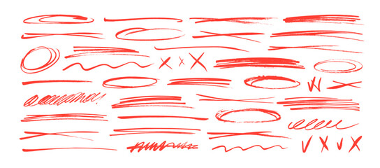 Aufkleber - Underline and strike through red markers collection. Hand drawn vector underlines, crossed lines.