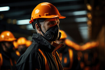 Poster - factory workers donning safety gear and following strict protocols to ensure a secure and accident-f