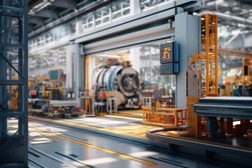 Poster - A factory with an open-door policy, inviting stakeholders and the public to witness the manufacturing process and gain transparency. Concept of open industrial communication. Generative Ai.
