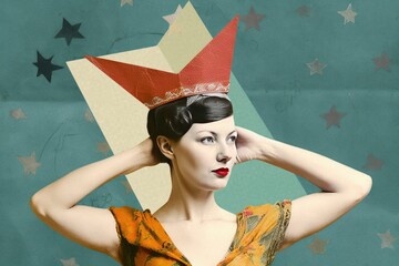 collage Art head crown woman strong airplane paper A