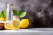 Natural cleaning products soda powder and lemon on kitchen background
