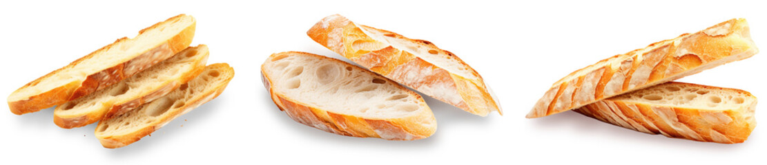 Wall Mural - set of sliced baguette bread isolated on white or transparent backgrpund png