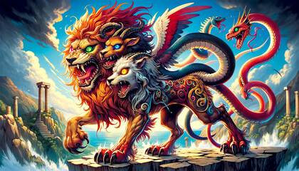 Wall Mural - Anime-style depiction of the Chimera, set in a 16:9 ratio.