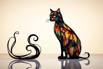 Aufkleber - A whimsical abstract silhouette of a cat poised to pounce, its form exaggerated and elongated for artistic effect.