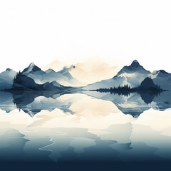 Aufkleber - An abstract silhouette of a mountain range reflecting on calm waters, creating a serene and introspective atmosphere.