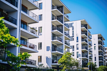 Modern apartments building houses in residential complex