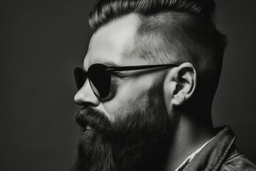 Wall Mural - white Black haircut stylish sunglasses, man bearded Portrait