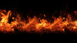 © Surachetsh - The effect graphic horizontal wallpaper banner of strongly hot fire flame on black background. Generative AI.