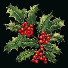 Poster - holly leaves and berries