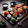 sushi and chopsticks food background