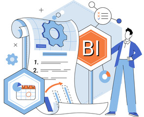 Fototapete - Business intelligence. Vector illustration Finance plays crucial role in implementing business strategies Strategy formulation requires deep understanding business landscape Flat design elements