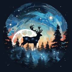 Sticker - deer on the moon