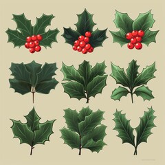 Wall Mural - seamless pattern with holly