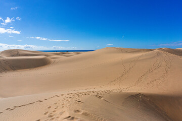 Gran Canaria Maspalomas. Shot from the Dunes with Sand and Sun and the Beach.