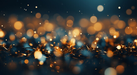 Background of abstract glitter lights. blue, gold and black. AI generative