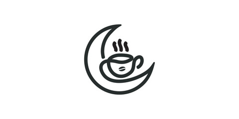 Moon and Coffee logo design template with unique line style.