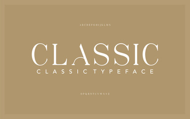 Wall Mural - Elegant awesome alphabet letters font and number. unique serif font. Classic Lettering Minimal Fashion Designs. Typography fonts regular uppercase and lowercase. vector illustration