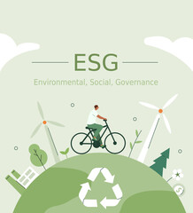 ESG development concept. Sustainable corporate business and industry. Environmental, Social and Corporate Governance. Vector illustration.