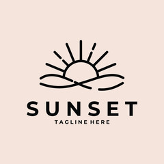 Wall Mural - sunset line art logo vector simple illustration template icon graphic design